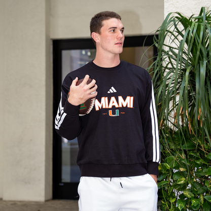 adidas Miami Hurricanes Black Sideline Crewneck Sweatshirt