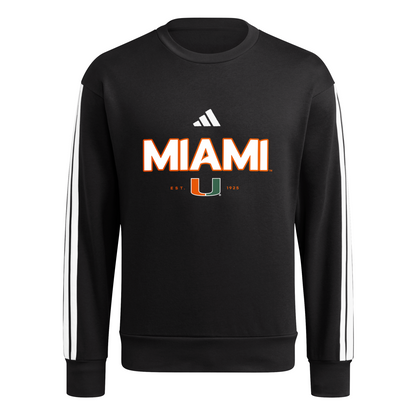 adidas Miami Hurricanes Black Sideline Crewneck Sweatshirt