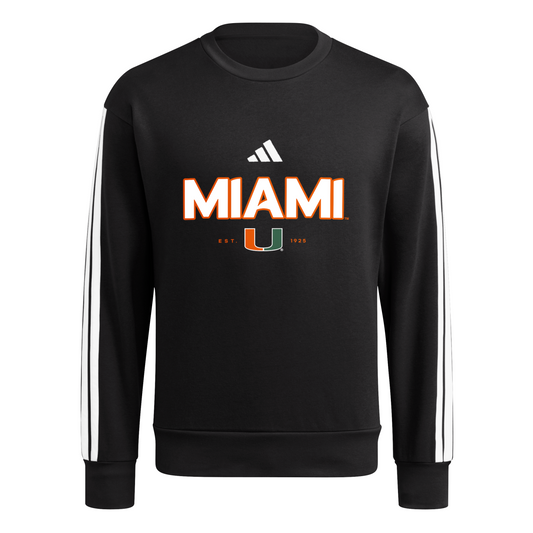 adidas Miami Hurricanes Black Sideline Crewneck Sweatshirt