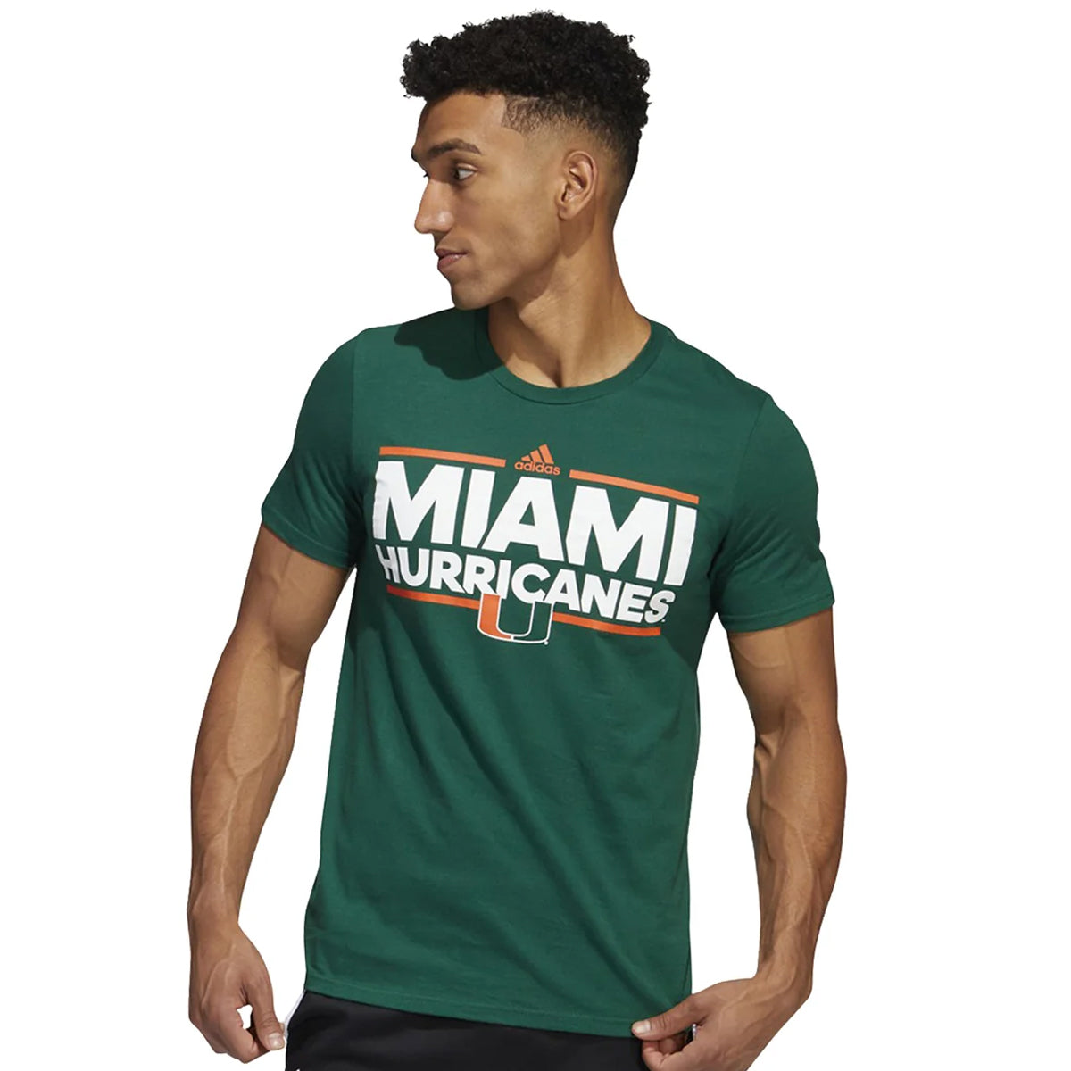 Adidas Miami Hurricanes Dark Green Fresh T-Shirt - Front View