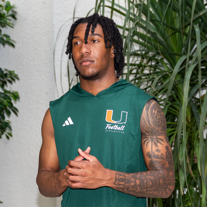 adidas Miami Hurricanes Green Football Sleeveless Hooded Performance Shirt