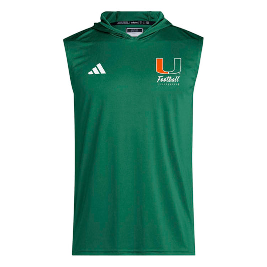 adidas Miami Hurricanes Green Football Sleeveless Hooded Performance Shirt