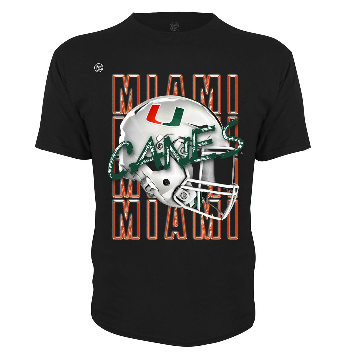 Dyme Lyfe Miami Hurricanes Black Canes Football Helmet Graphic T-Shirt