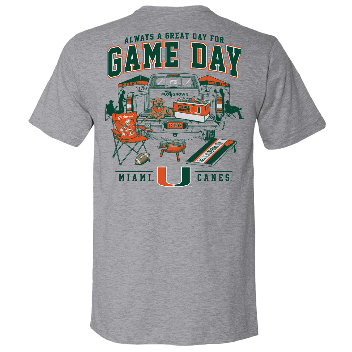 FloGrown Miami Hurricanes Heather Grey Game Day Tailgate T-Shirt