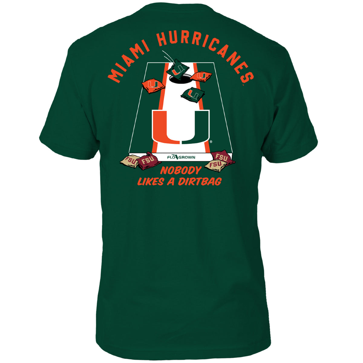 FloGrown Miami Hurricanes Green Cornhole Rivalry T-Shirt