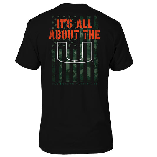 FloGrown Miami Hurricanes Black All About the U Camo Flag T-Shirt