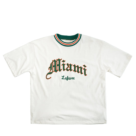 Lafavre Miami Hurricanes Cream 5-Stripe Knitted Collar Heavyweight T-Shirt