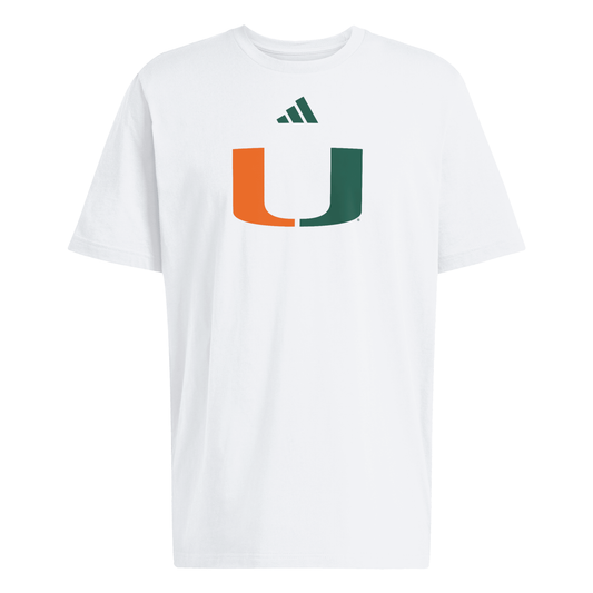 adidas Miami Hurricanes White Split-U Cotton T-Shirt