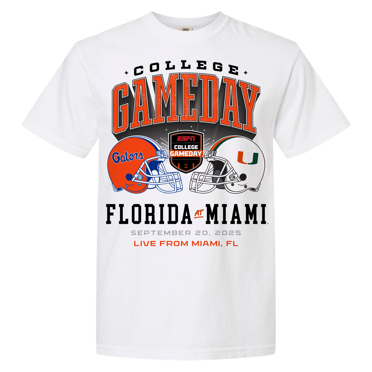 Miami Hurricanes ESPN College GameDay White Florida vs. Miami Matchup T-Shirt