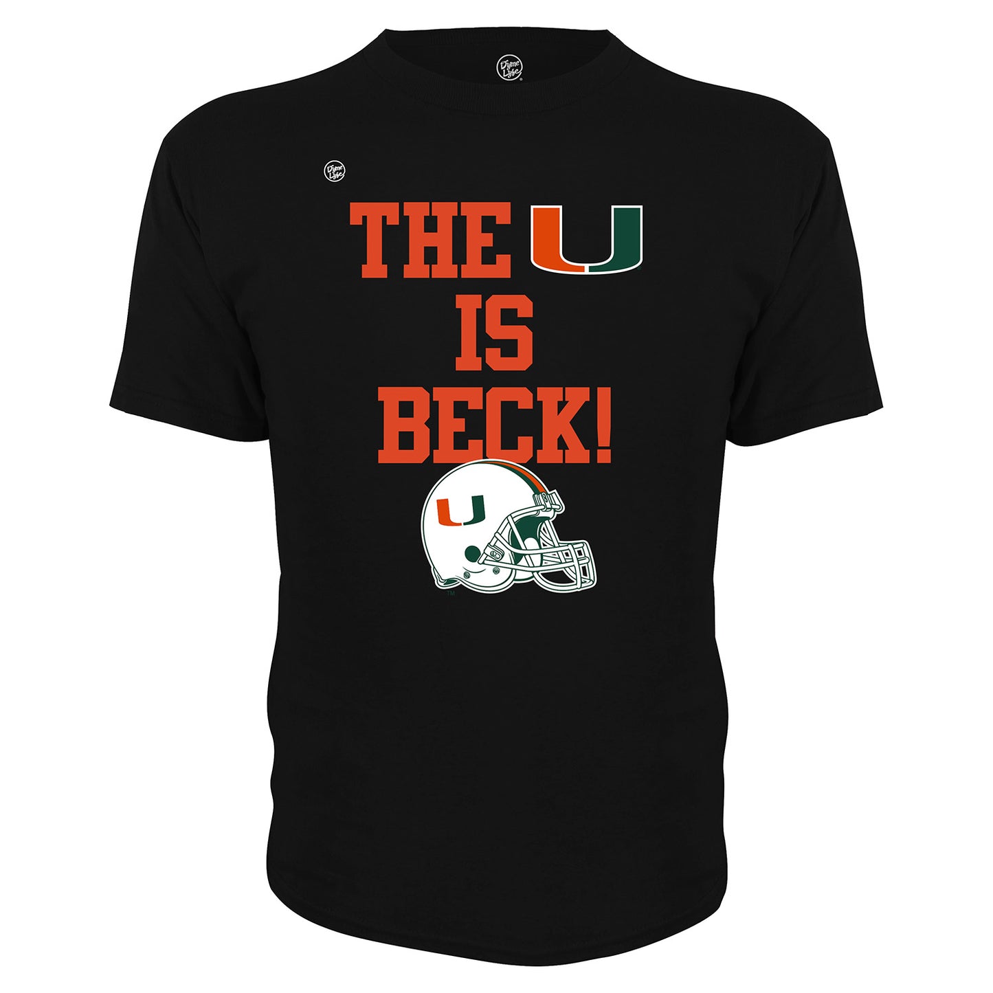 Dyme Lyfe Miami Hurricanes Black Carson Beck "The U Is Beck!" Helmet Graphic T-Shirt