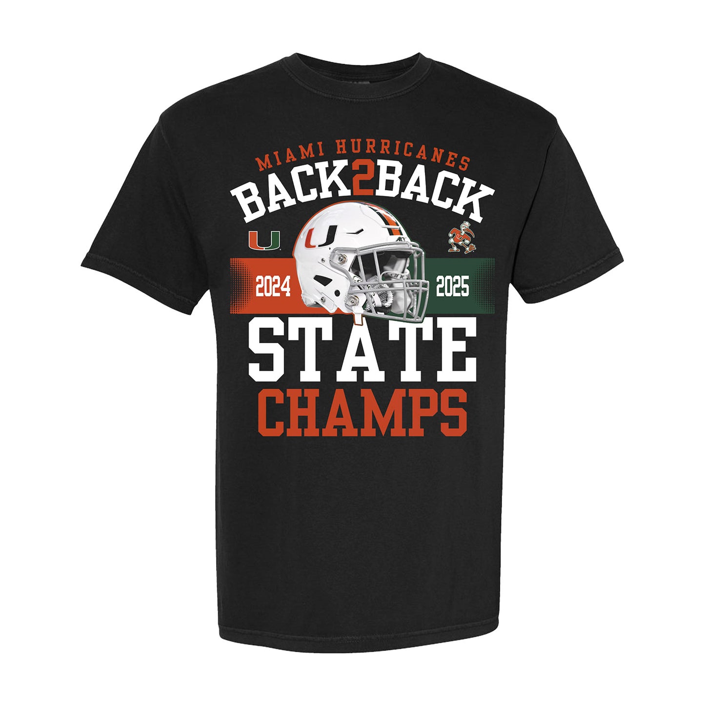 Miami Hurricanes Black Back 2 Back State Champs T-Shirt