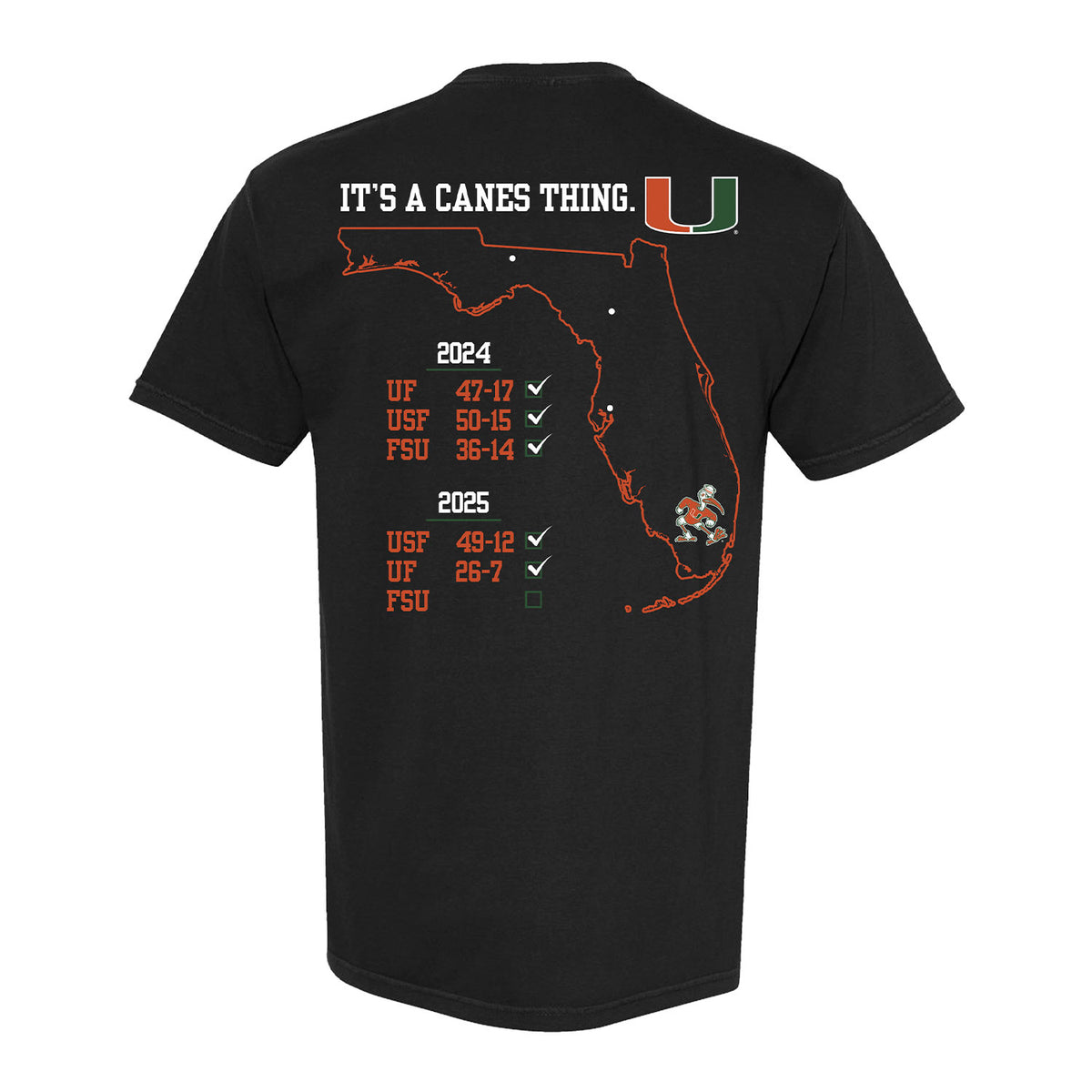Miami Hurricanes Black Back 2 Back State Champs T-Shirt