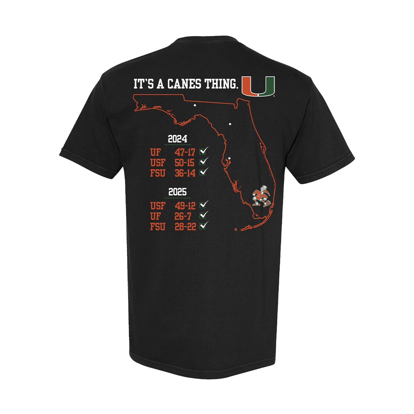 Miami Hurricanes Black Back 2 Back State Champs T-Shirt