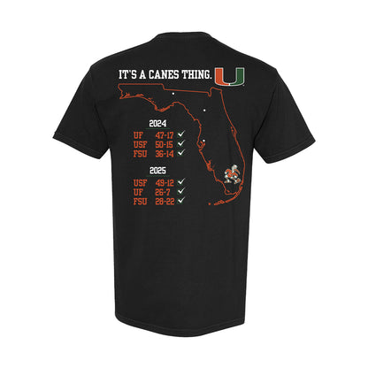 Miami Hurricanes Black Back 2 Back State Champs T-Shirt