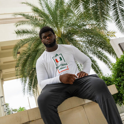 adidas Miami Hurricanes White Football Pregame Long Sleeve T-Shirt