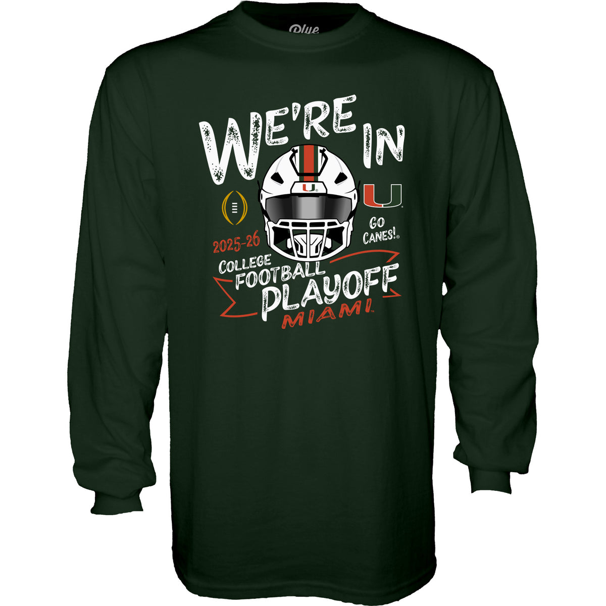 Blue 84 Miami Hurricanes Green 2025-26 College Football Playoff Long Sleeve T-Shirt