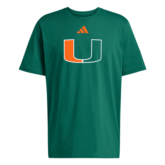 adidas Miami Hurricanes Green Locker Room Icon “U” T-Shirt