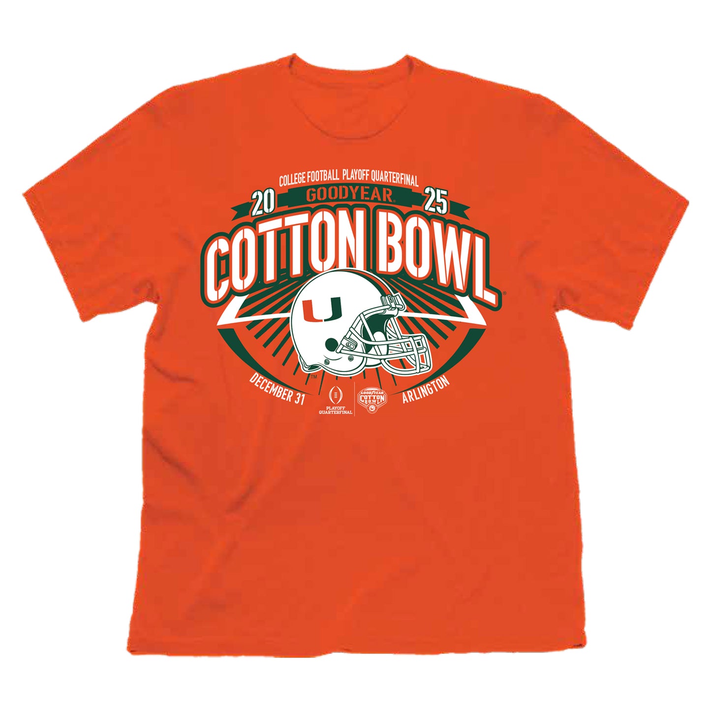 Retro Brands Miami Hurricanes Orange 2025 Goodyear Cotton Bowl T-Shirt