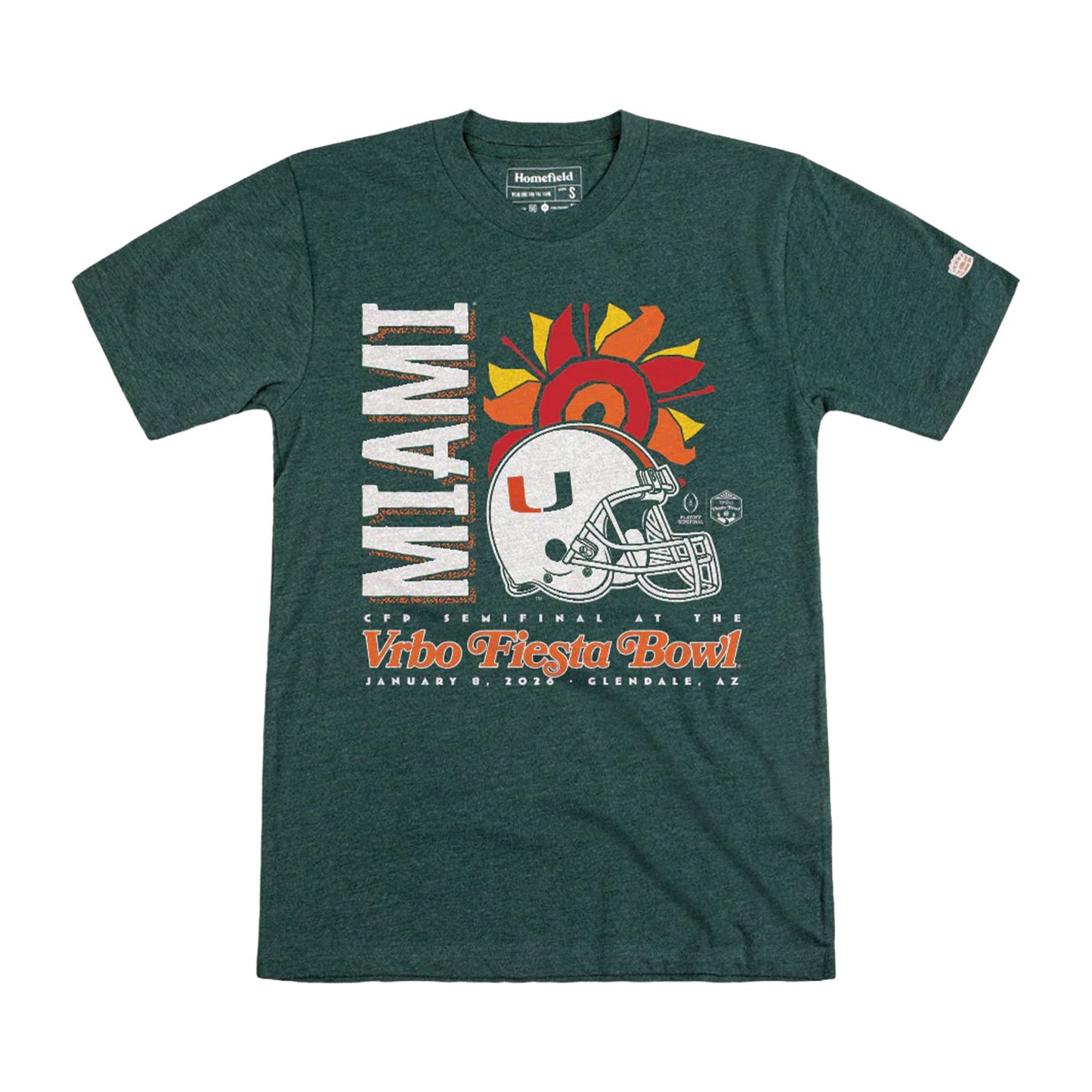 Homefield Miami Hurricanes Green 2026 Vrbo Fiesta Bowl Helmet T-Shirt