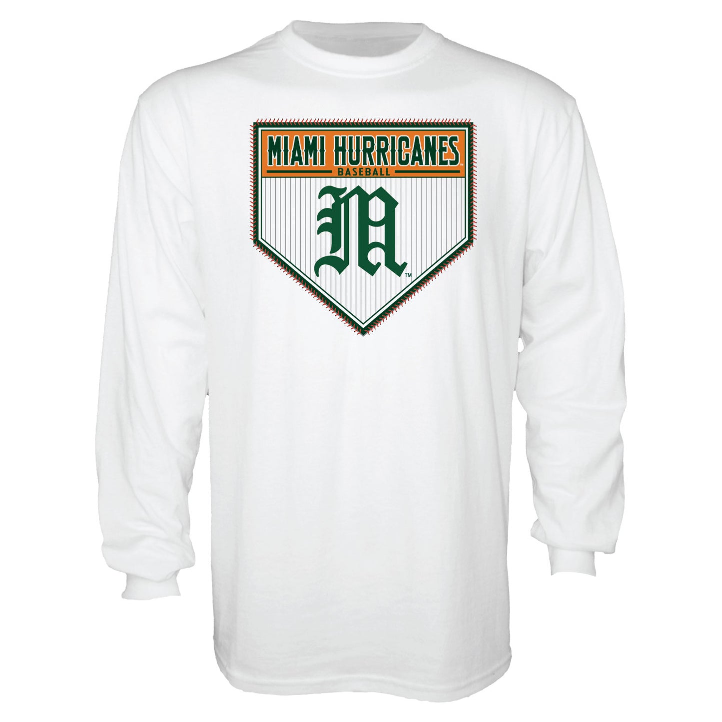 Blue 84 Miami Hurricanes White Old English "M" Baseball Home Plate Long Sleeve T-Shirt