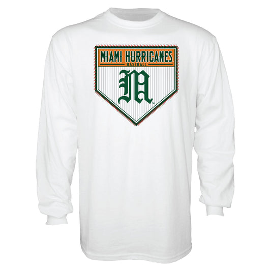 Blue 84 Miami Hurricanes White Old English "M" Baseball Home Plate Long Sleeve T-Shirt