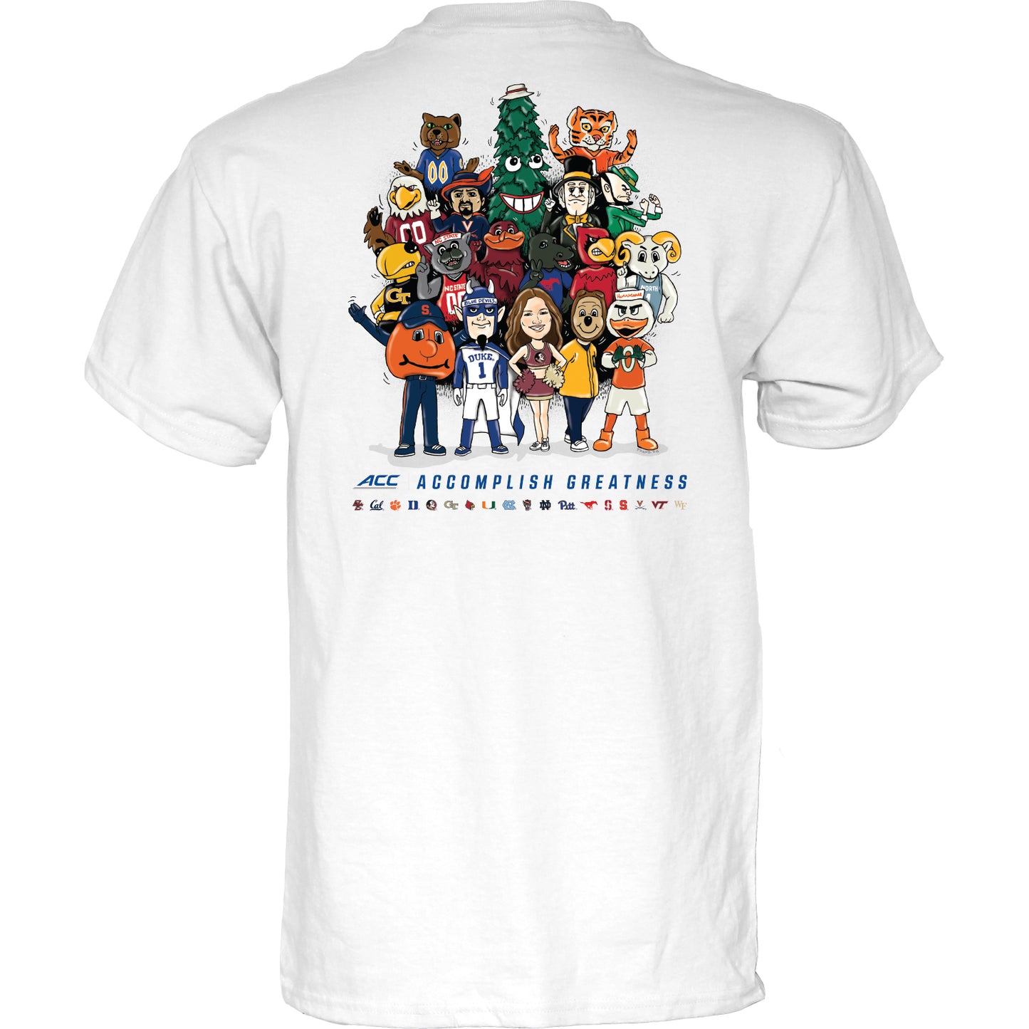 Blue 84 Miami Hurricanes White ACC Accomplish Greatness Conference Mascots T-Shirt