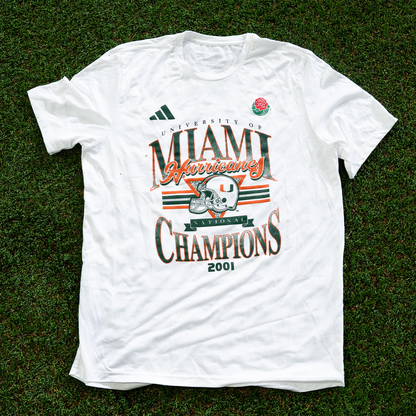 adidas Miami Hurricanes White Miami 2001 Collection Champions T-Shirt