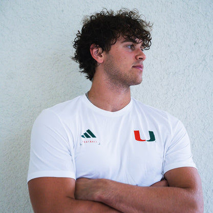 adidas Miami Hurricanes White Football Pregame T-Shirt