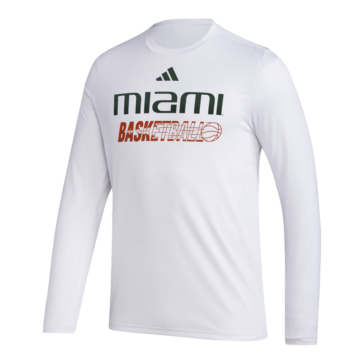 adidas Miami Hurricanes Basketball Pregame Performance White Long Sleeve T-Shirt