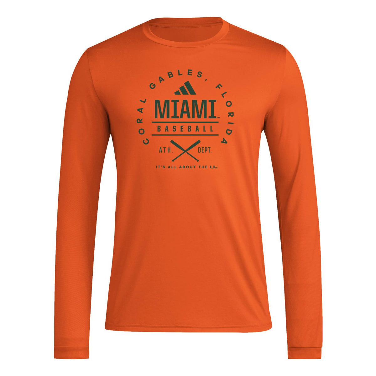 adidas Miami Hurricanes Baseball Pregame Orange Long Sleeve T-Shirt