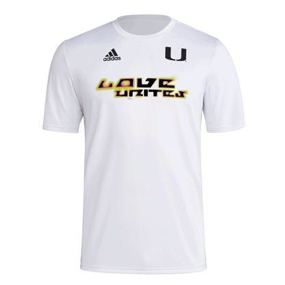 adidas Miami Hurricanes 2024 AREOREADY 'Love Unites' Pregame White T-Shirt