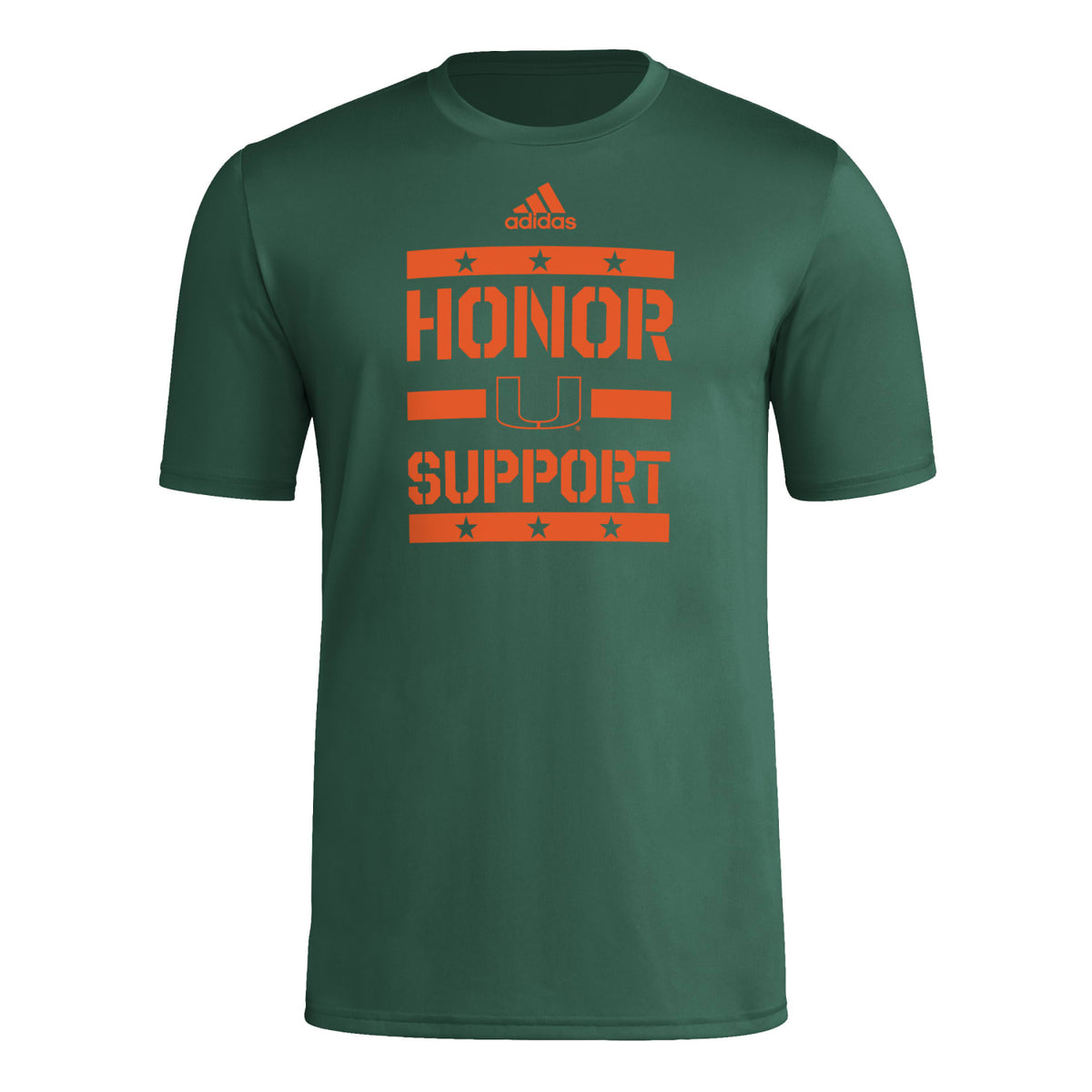 adidas Miami Hurricanes 2024 AREOREADY Military Appreciation Pregame Green T-Shirt