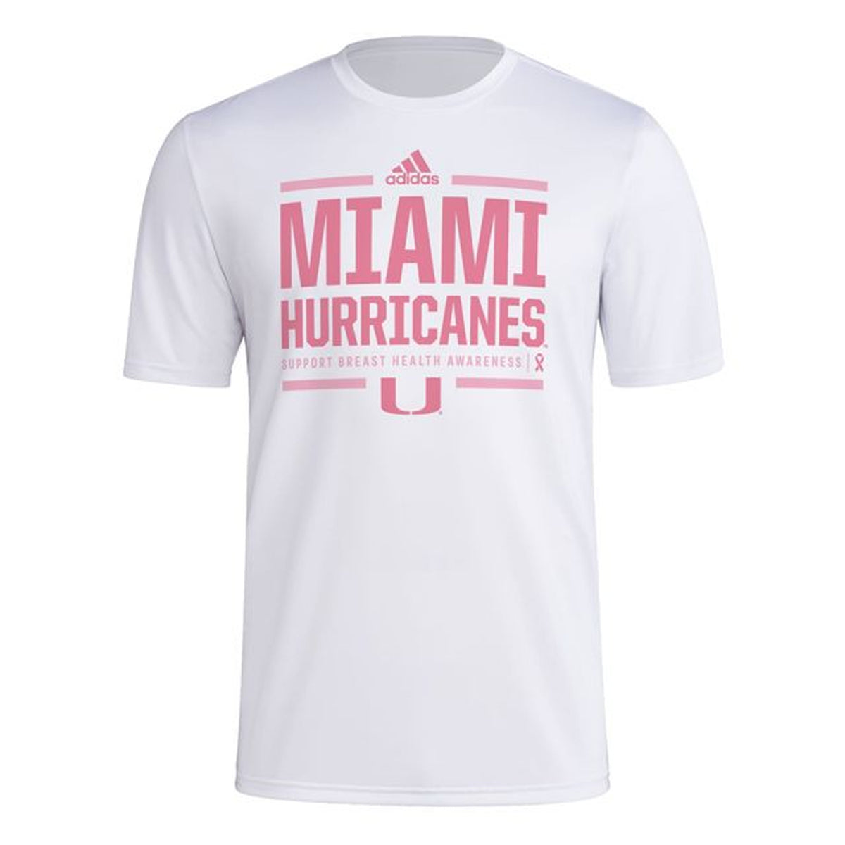 adidas Miami Hurricanes White AEROREADY Breast Cancer Awareness Pregame T-Shirt