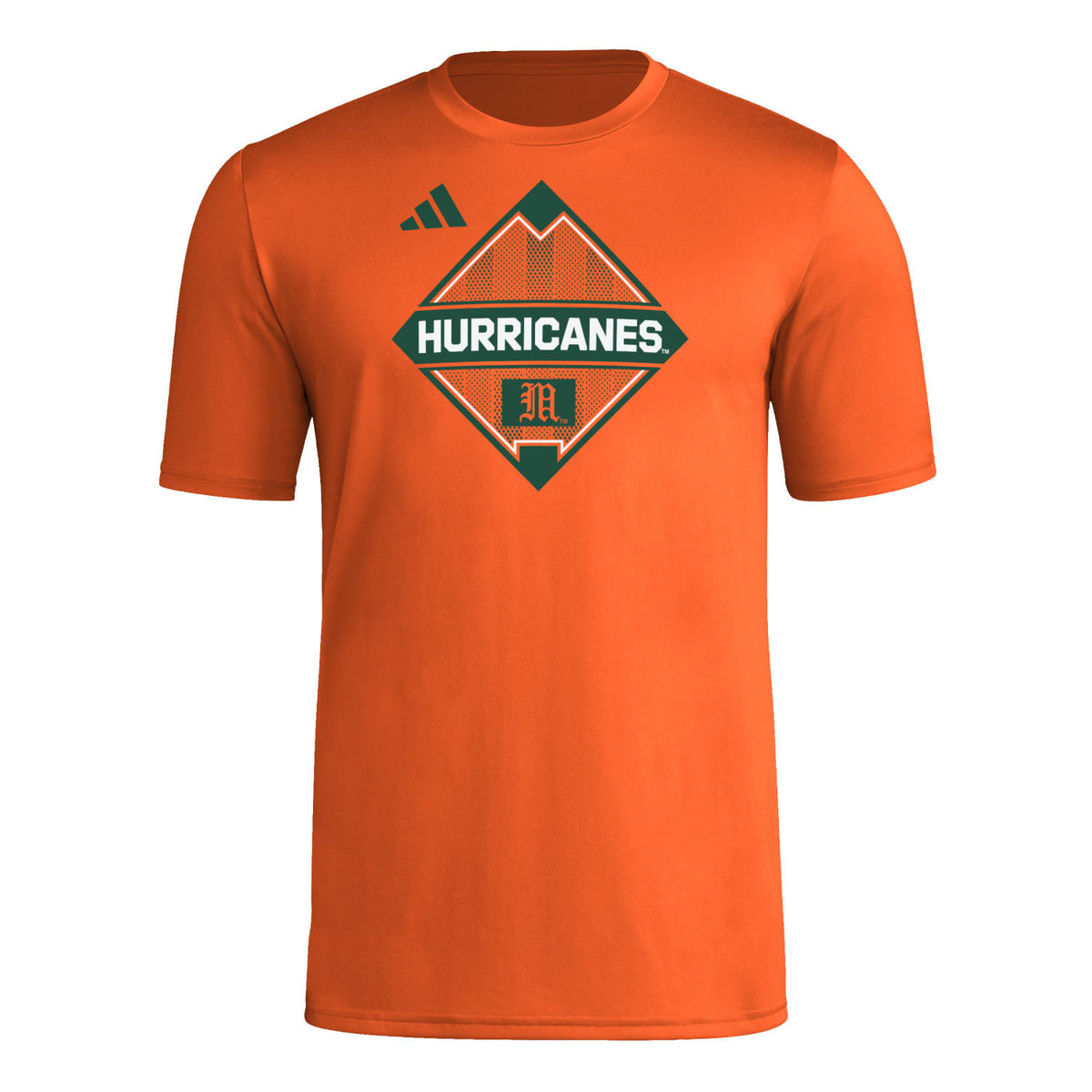 adidas Miami Hurricanes Orange AEROREADY Hurricanes Baseball Diamond T-Shirt