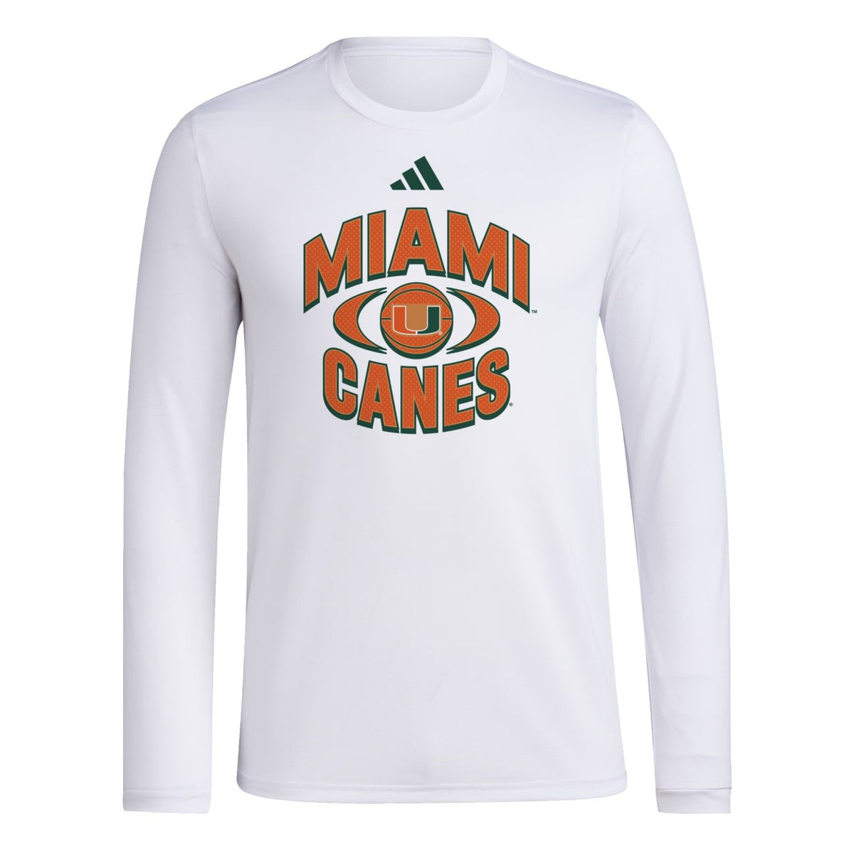 adidas Miami Hurricanes White AREOREADY Miami Canes Basketball Pregame T-Shirt - Front View