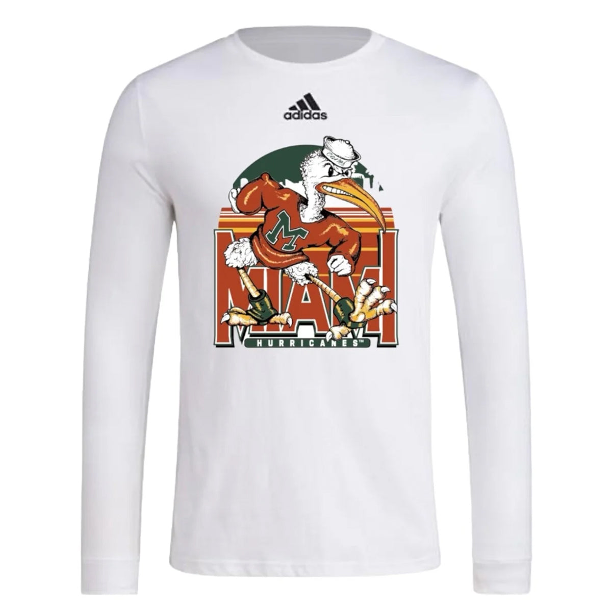 adidas Miami Hurricanes Vintage Sebastian Long Sleeve T Shirt Miami Team Store