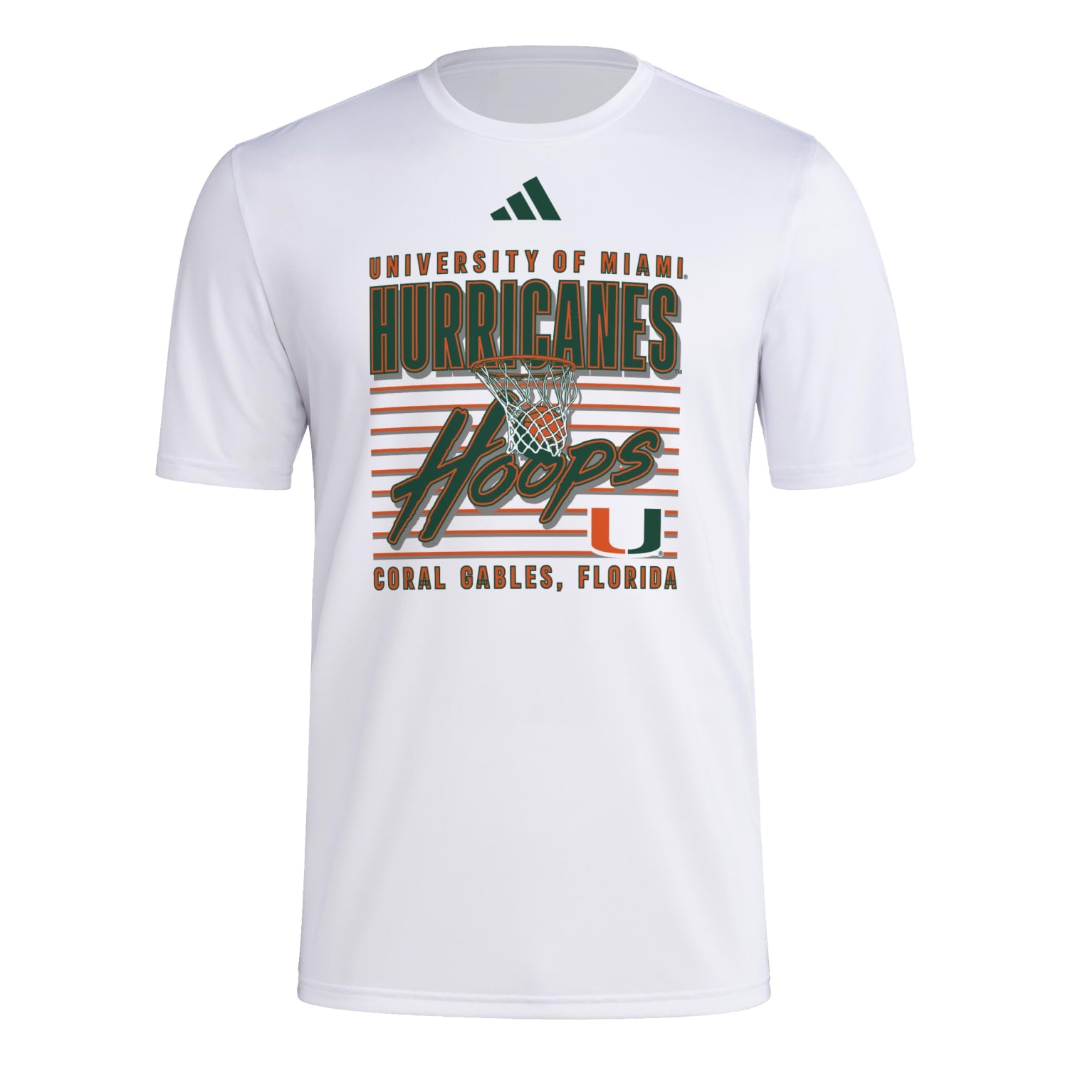 adidas Miami Hurricanes White AREOREADY Hurricanes Hoops T-Shirt - Front View