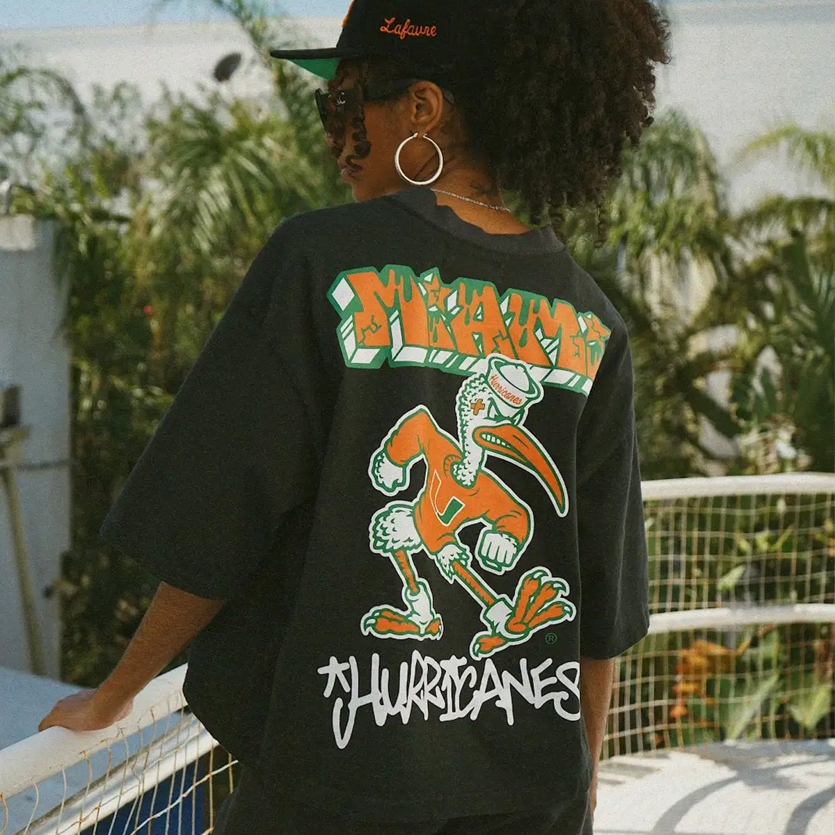 LAFAVRE Miami Hurricanes Black Heavyweight Graffiti T-Shirt - Back Model View