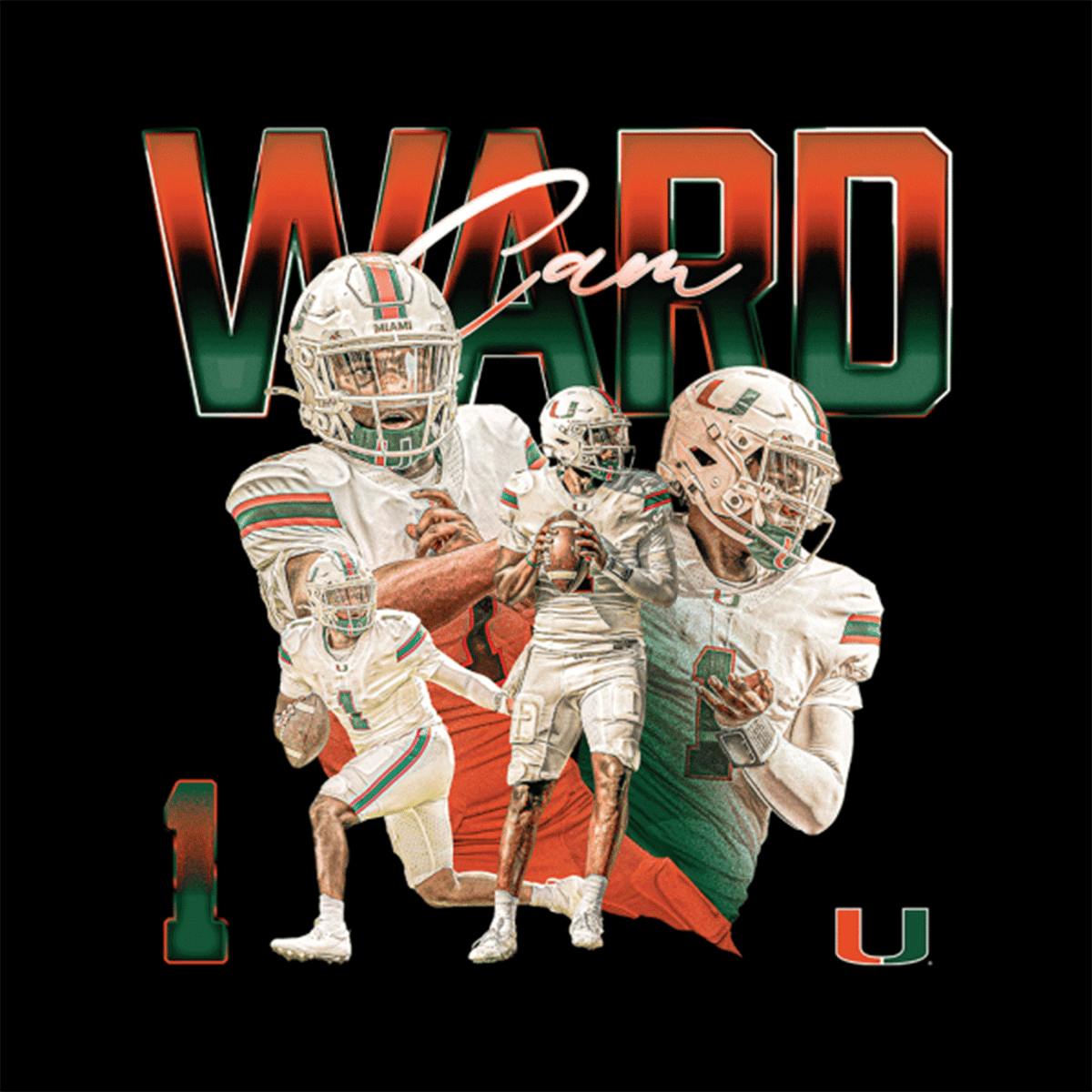 Athlete&#39;s Thread Miami Hurricanes Black Cam Ward Signature T-Shirt