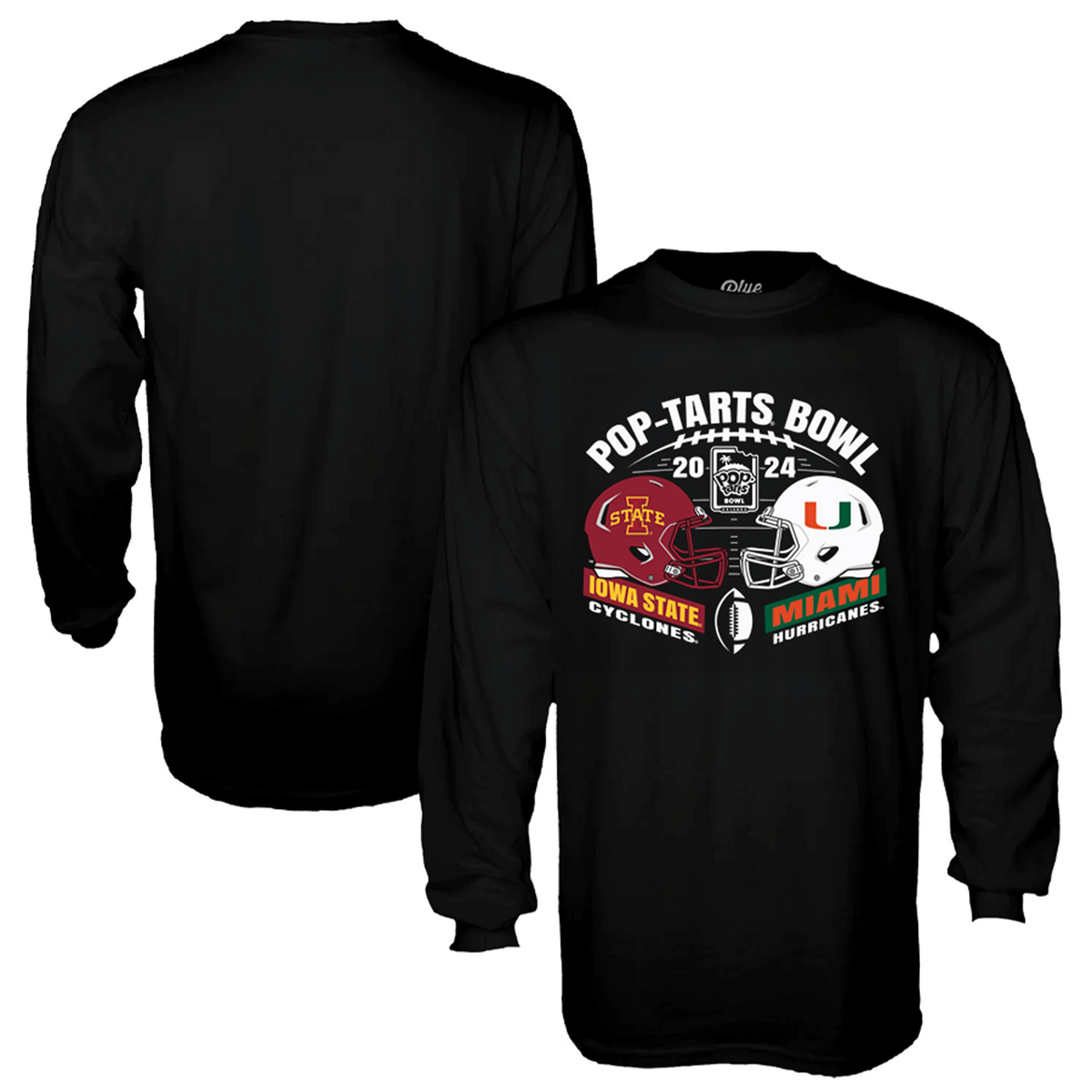 Blue 84 Miami Hurricanes Black 2024 Pop-Tarts Bowl Long Sleeve T-Shirt