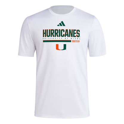 adidas Miami Hurricanes White Soccer Pregame Performance T-Shirt