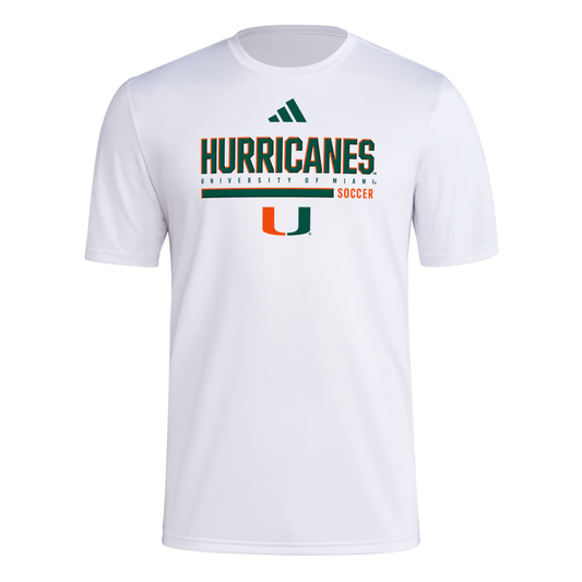 adidas Miami Hurricanes White Soccer Pregame Performance T-Shirt