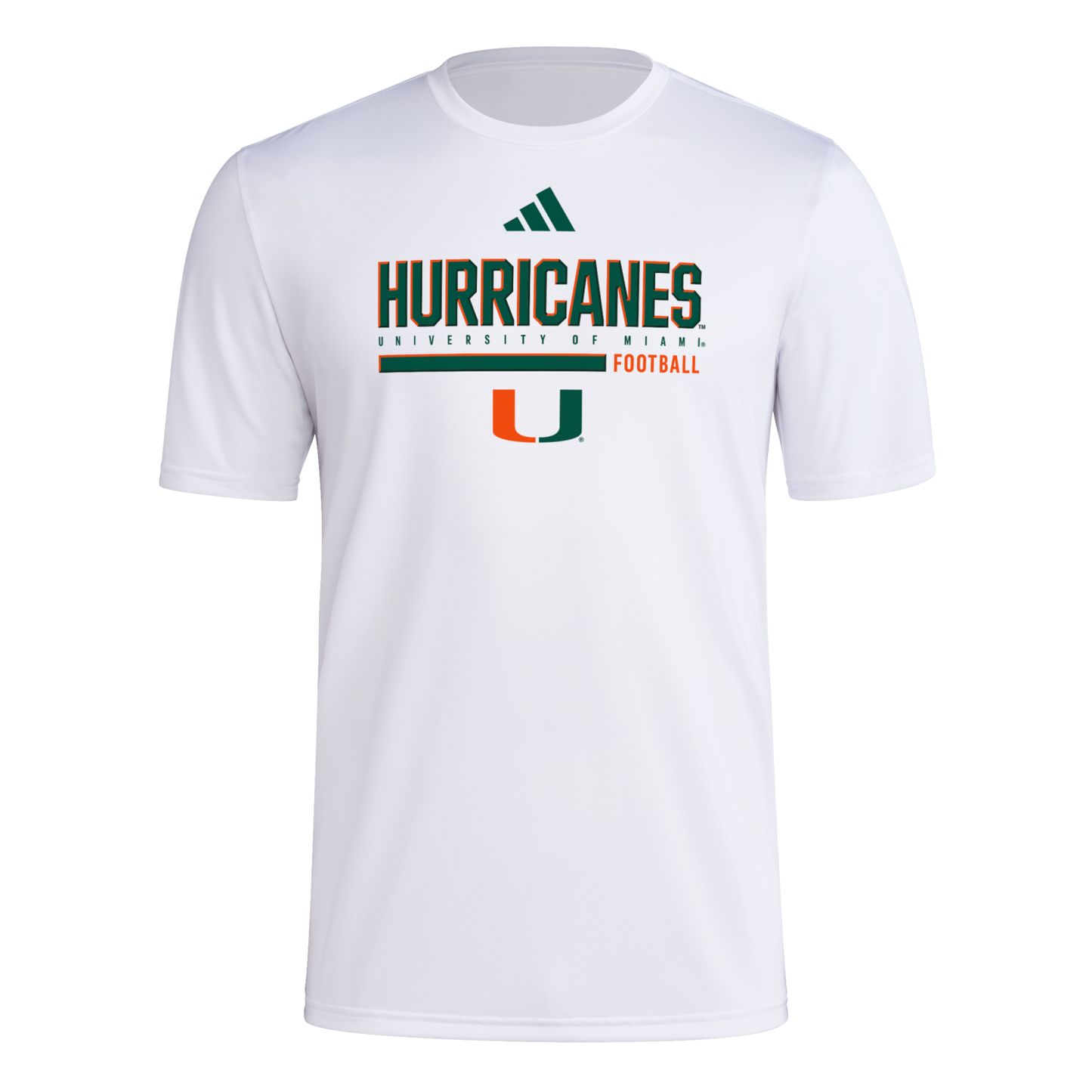 adidas Miami Hurricanes White Football Pregame Performance T-Shirt