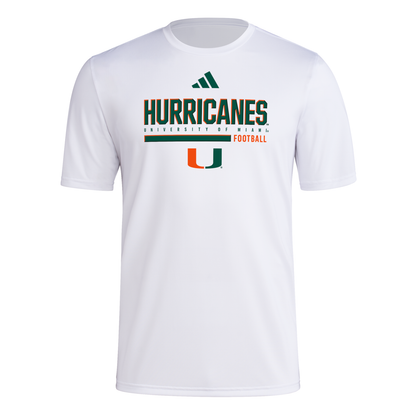 adidas Miami Hurricanes White Football Pregame Performance T-Shirt