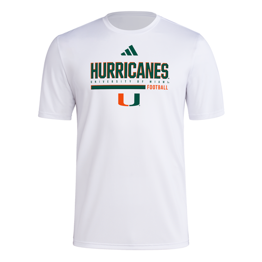 adidas Miami Hurricanes White Football Pregame Performance T-Shirt