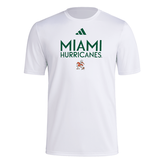 adidas Miami Hurricanes White Sebastian Pregame Performance T-Shirt