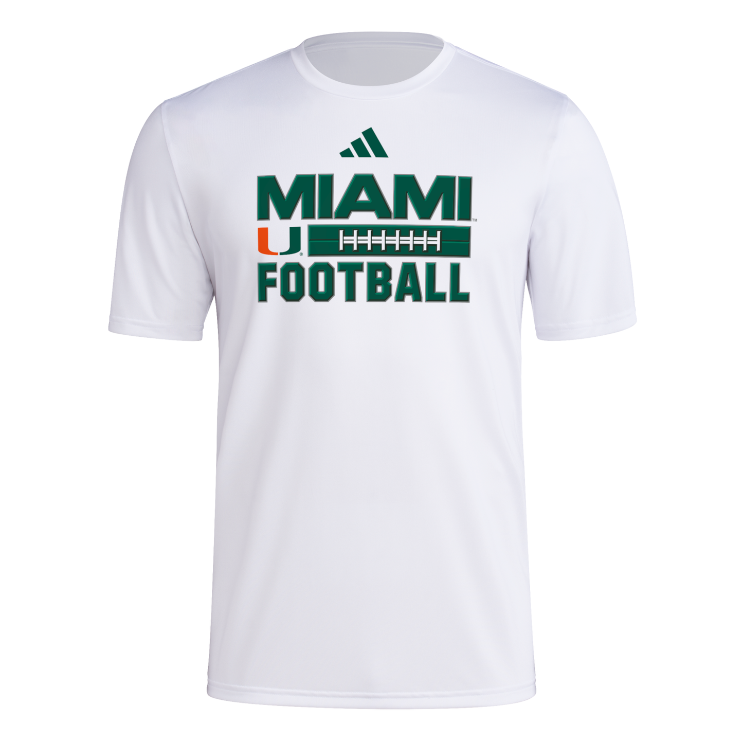 adidas Miami Hurricanes White Miami Football Laces Pregame Performance T-Shirt