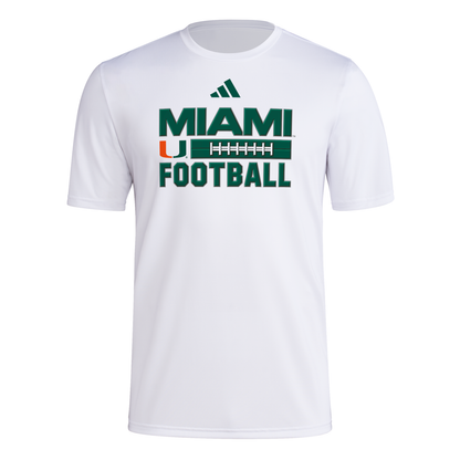 adidas Miami Hurricanes White Miami Football Laces Pregame Performance T-Shirt