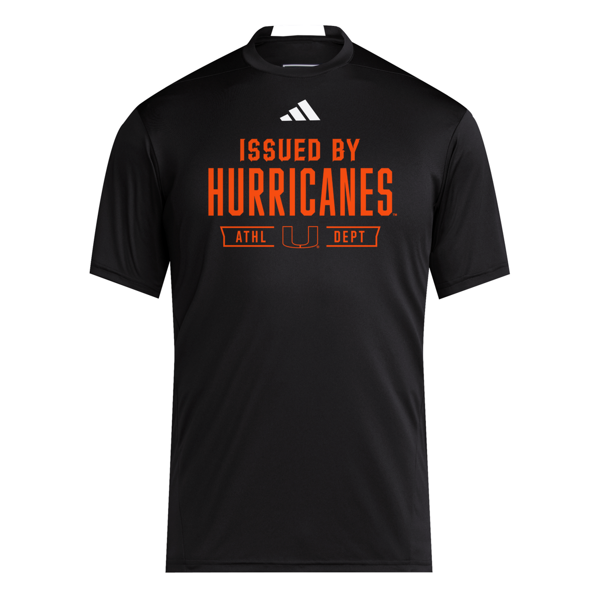 adidas Miami Hurricanes Black &#39;Issued By Hurricanes&#39; Performance D4T T-Shirt