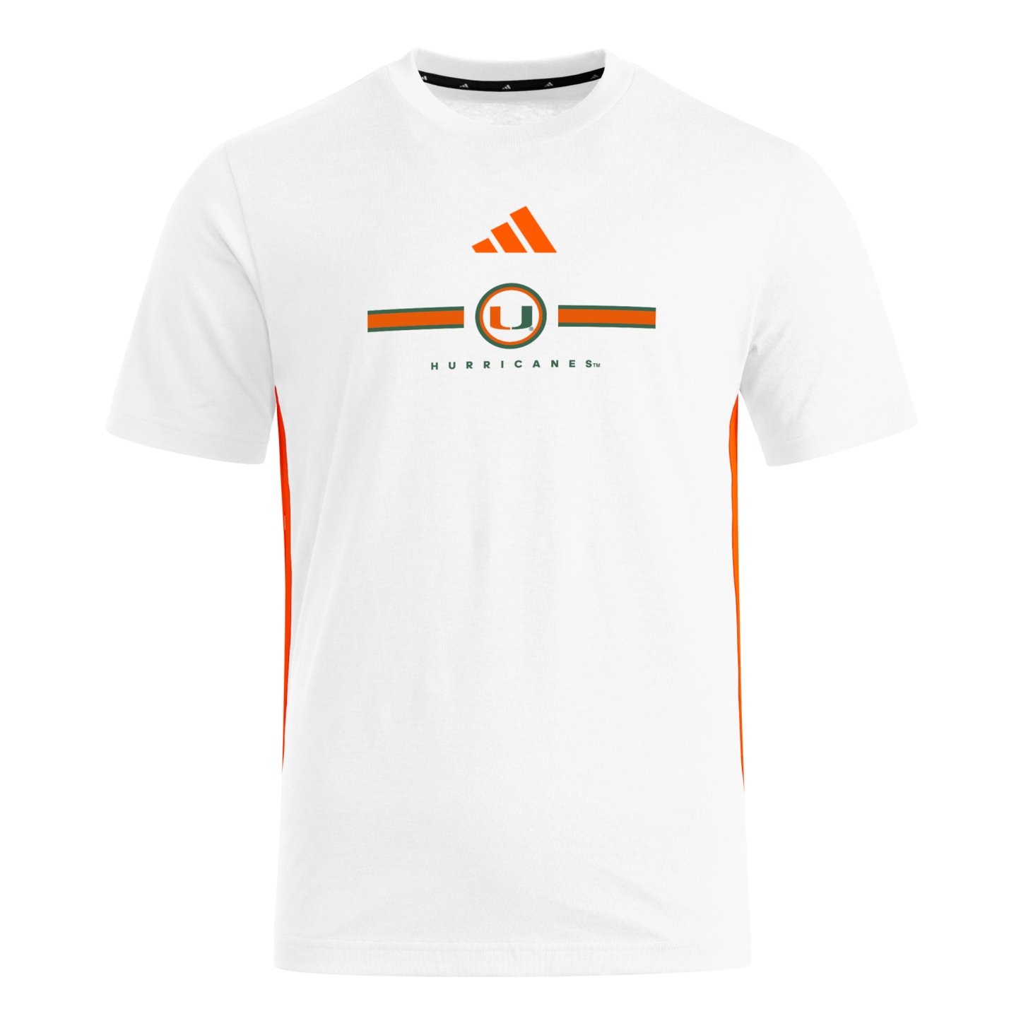 adidas Miami Hurricanes White Essentials 3-Stripe T-Shirt